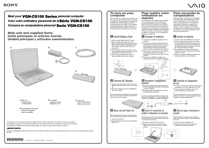 Page n°1 - Manuel utilisateur Sony Vaio VGN-CS170F