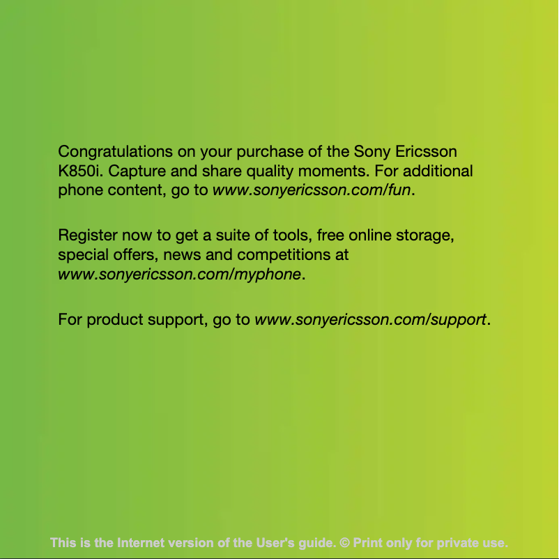 Image de la première page du manuel de l'appareil Ericsson K850i