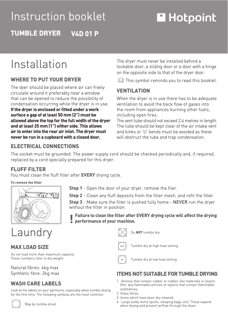 Page n°1 - Manuel utilisateur Hotpoint V4D 01 P (UK)