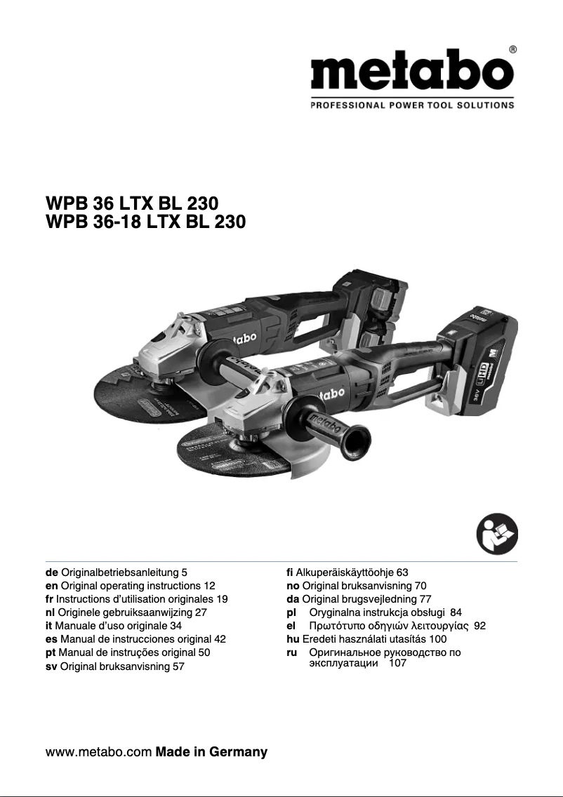 Page n°1 - Manuel utilisateur Metabo WPB 36-18 LTX BL 230