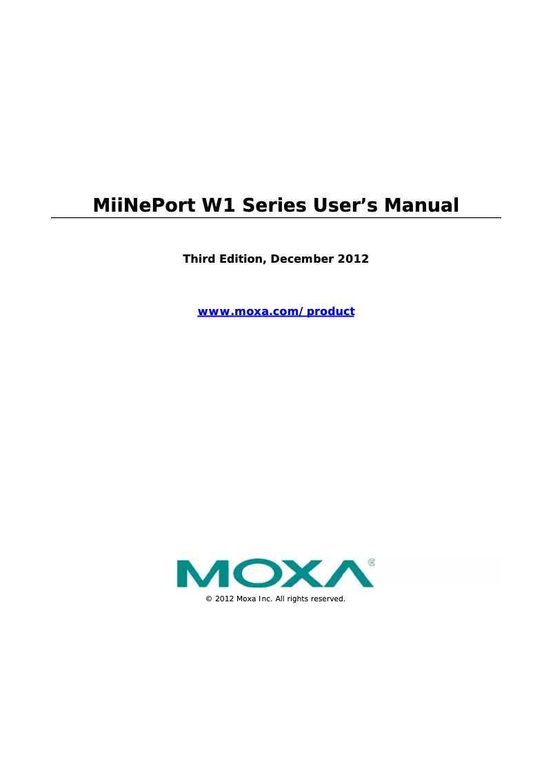 Page 1 de la notice Manuel utilisateur Moxa MiiNePort W1