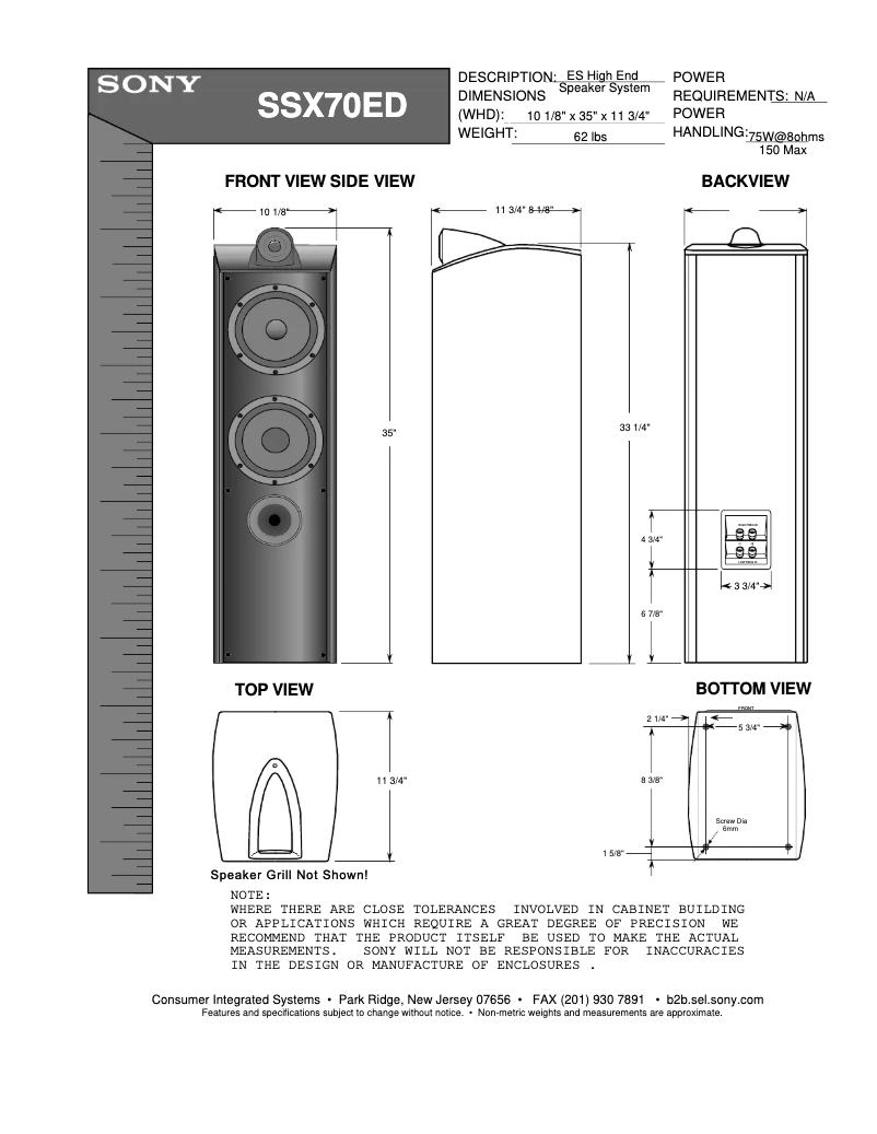 Page 1 de la notice Guide d'installation Sony SS-X70ED