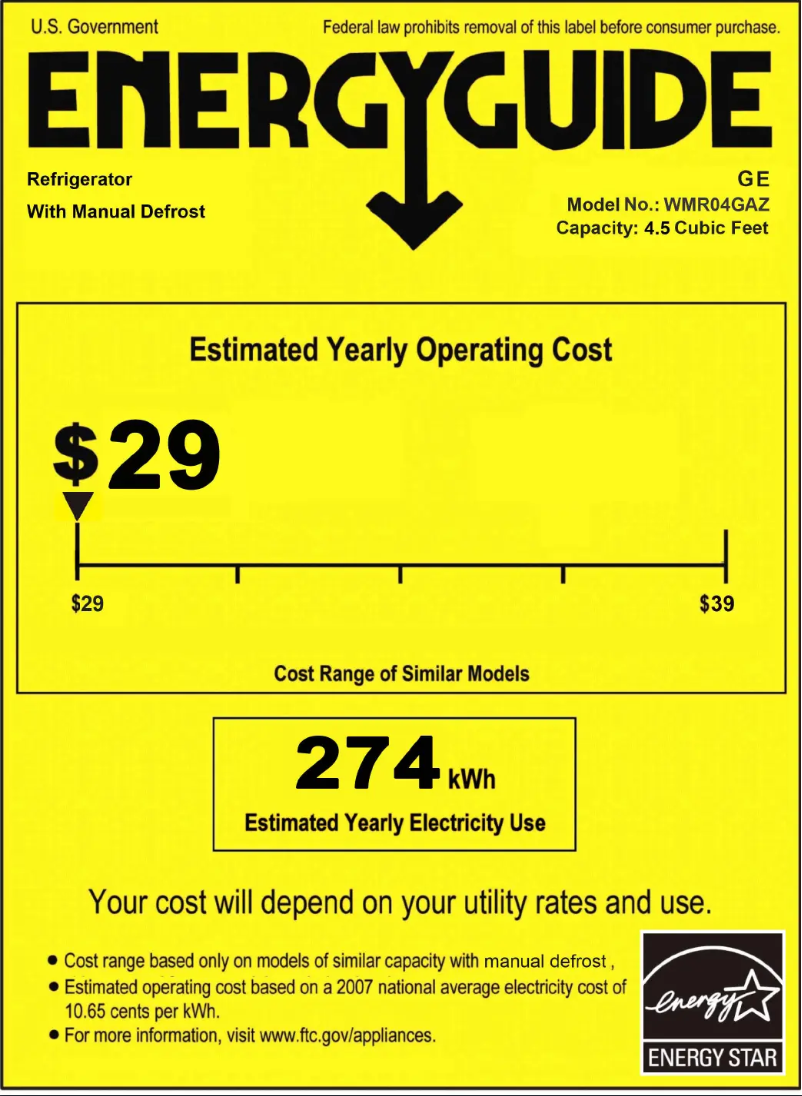 Page 1 de la notice Label énergétique GE WMR04GAZBB