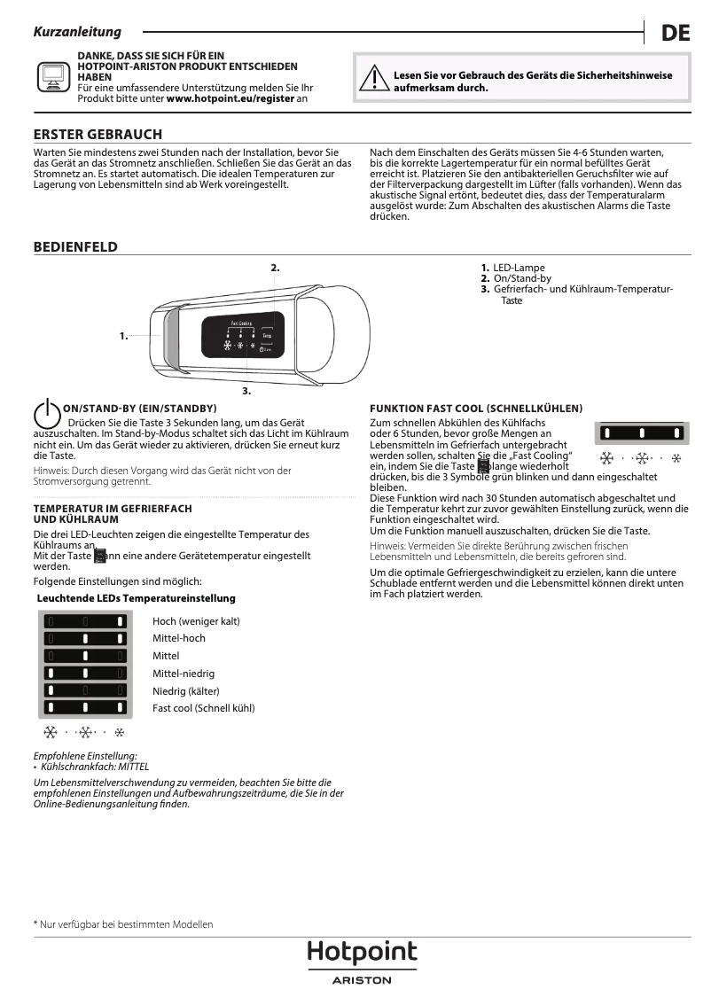 Page 1 de la notice Manuel utilisateur Hotpoint SB 18012