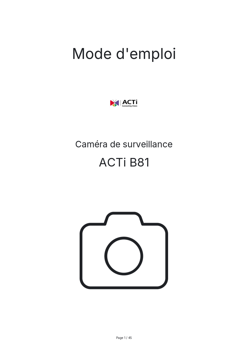 Page n°1 - Mode d'emploi ACTi B81