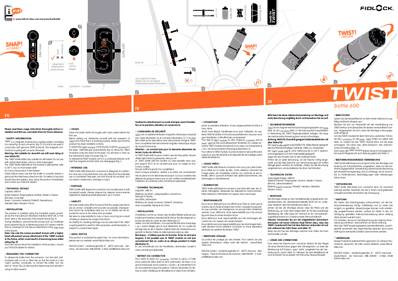 Page 1 de la notice Manuel utilisateur Fidlock Twist Bottle 600