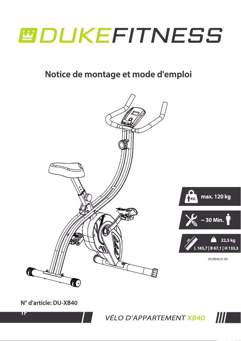Page 1 de la notice Manuel utilisateur Duke Fitness XB40