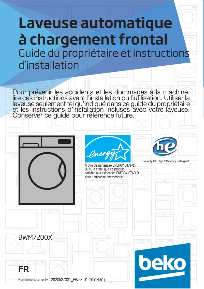 Page 1 de la notice Manuel utilisateur Beko BWM7200X