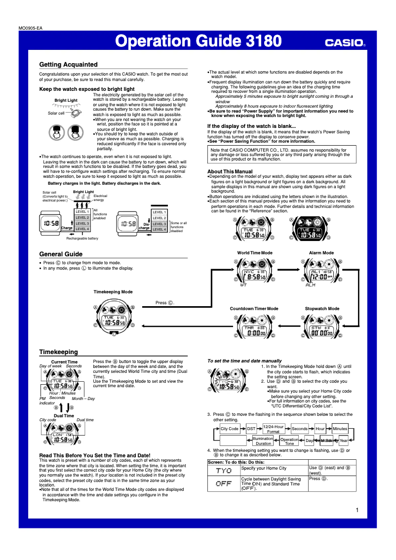 Page n°1 - Manuel utilisateur Casio 3180