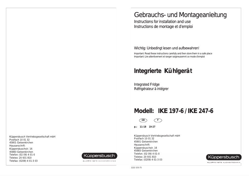 Page 1 de la notice Manuel utilisateur Küppersbusch IKE 197-6