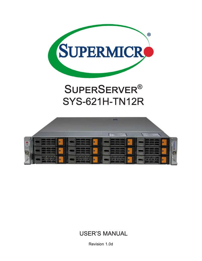 Page 1 de la notice Manuel utilisateur Supermicro SuperServer SYS-621H-TN12R