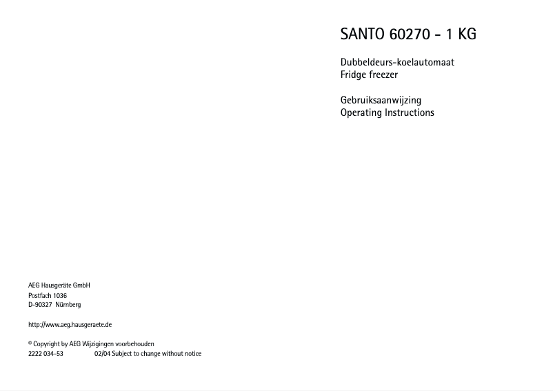 Page n°1 - Manuel utilisateur AEG Santo 60270 KG1