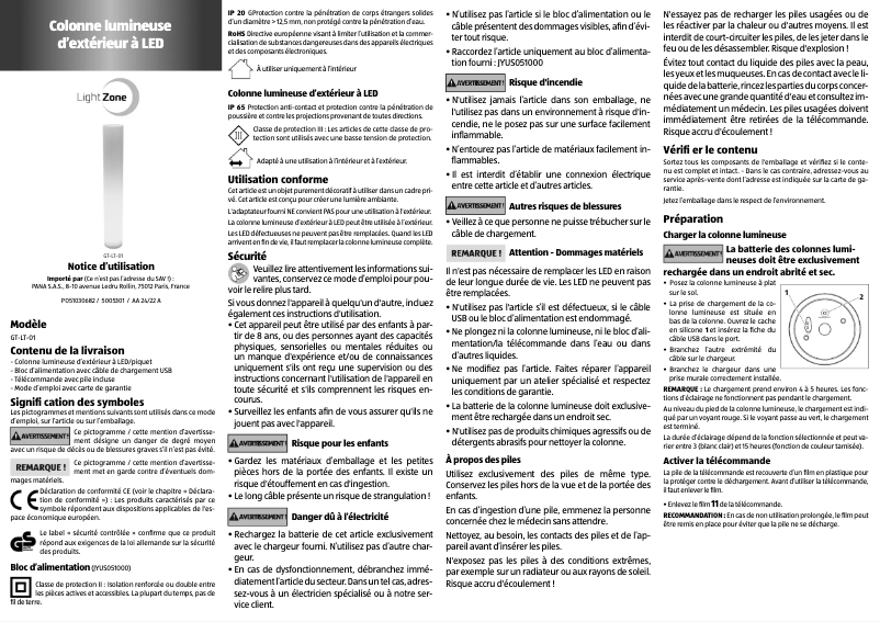 Page n°1 - Manuel utilisateur LightZone GT-LT-01
