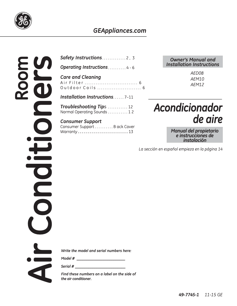 Page n°1 - Guide d'installation GE AED08LV