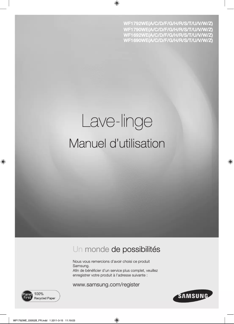 Page 1 de la notice Manuel utilisateur Samsung WF1792WEC