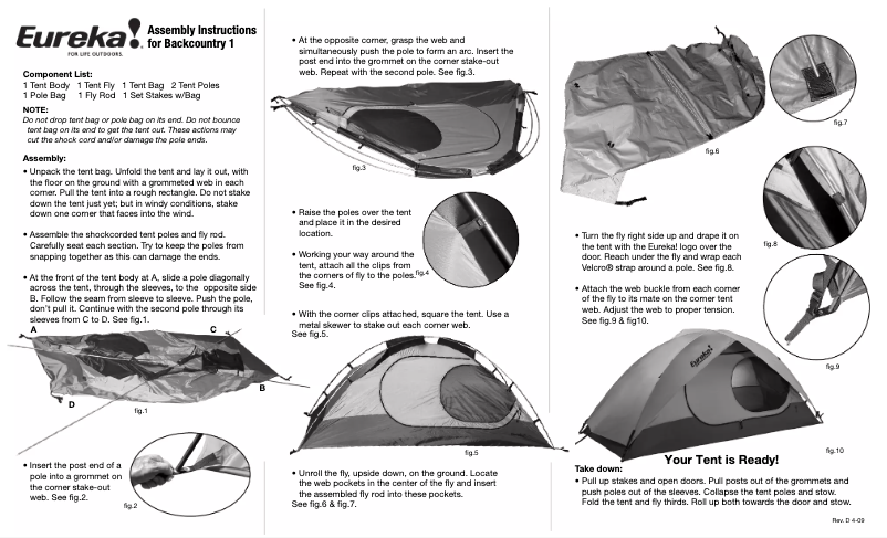 Page 1 de la notice Manuel utilisateur Eureka Backcountry 1