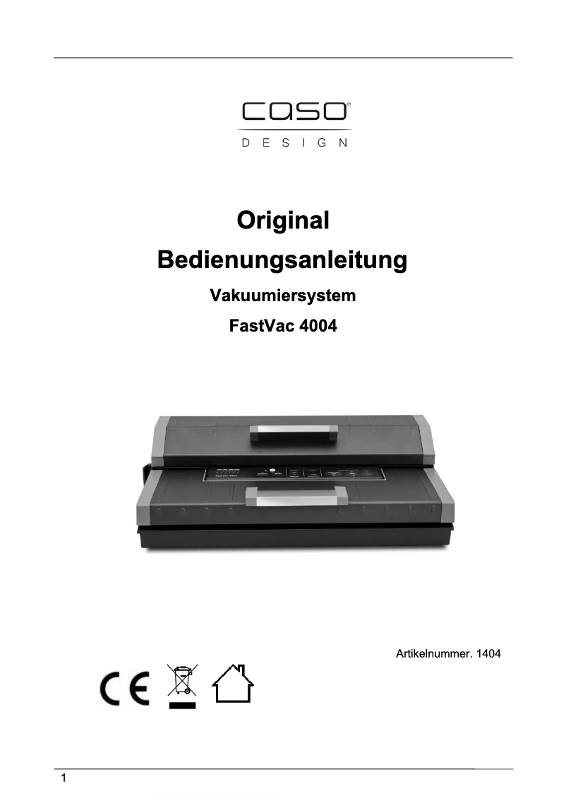 Page n°1 - Manuel utilisateur Caso FastVac 4004