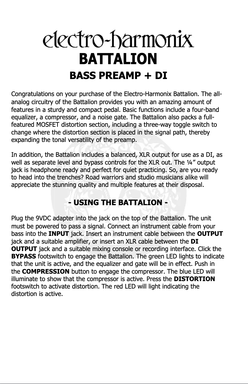 Page 1 de la notice Manuel utilisateur Electro Harmonix Battalion