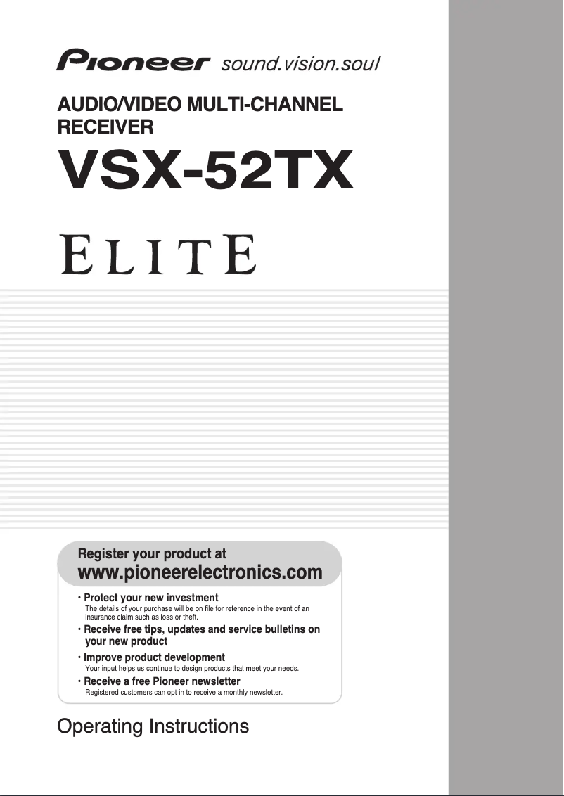 Page 1 de la notice Manuel utilisateur Pioneer VSX-52TX