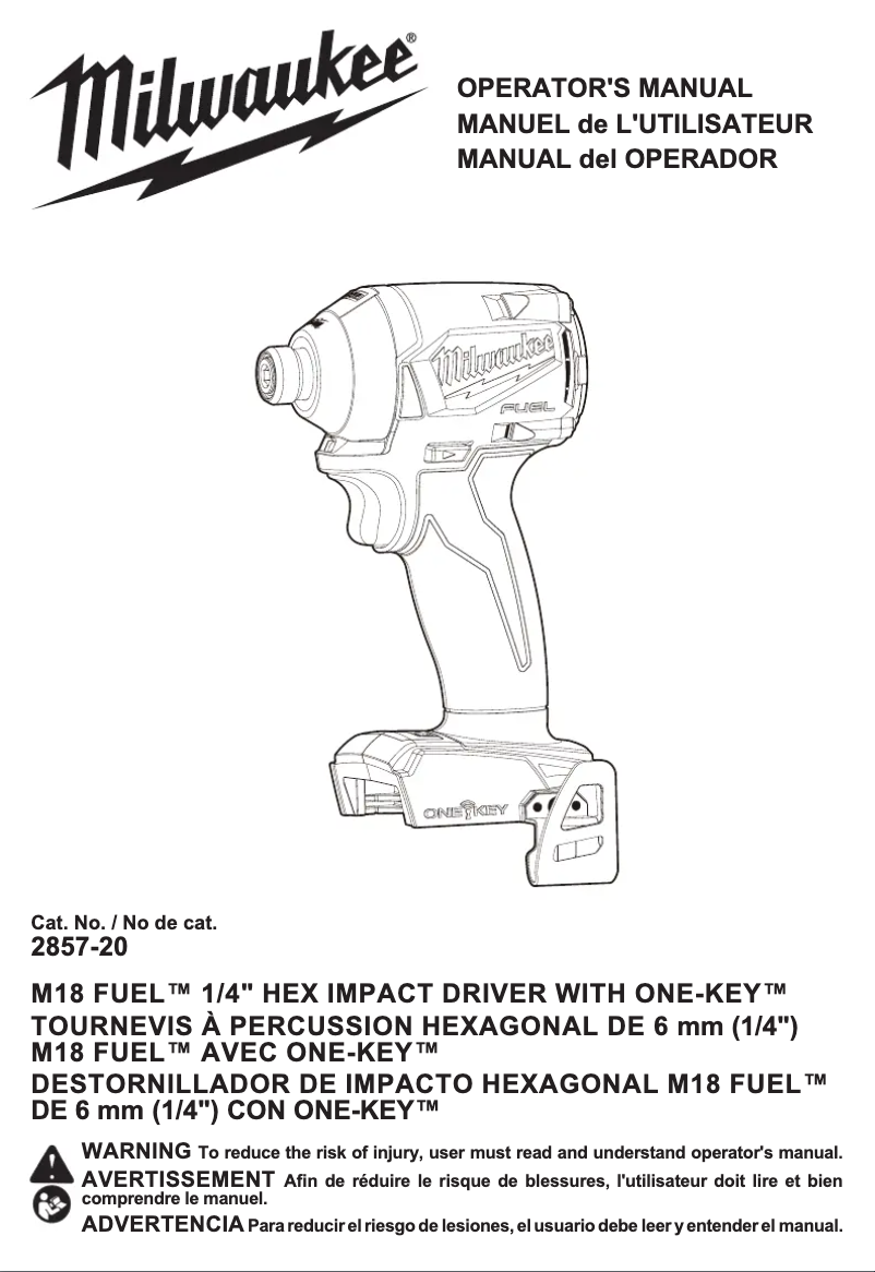 Page n°1 - Manuel utilisateur Milwaukee M18 Fuel One-Key 2857-22CT
