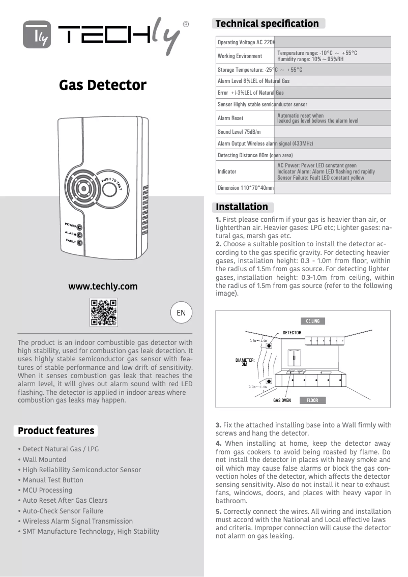 Page n°1 - Manuel utilisateur Techly I-ALARM Gas Detector