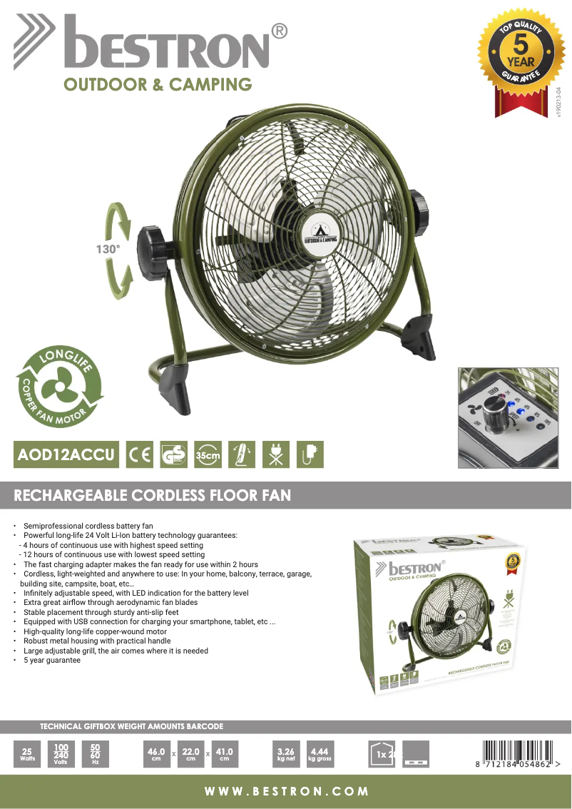 Page n°1 - Fiche technique Bestron AOD12ACCU