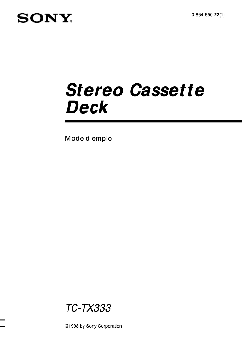 Page 1 de la notice Manuel utilisateur Sony TC-TX333