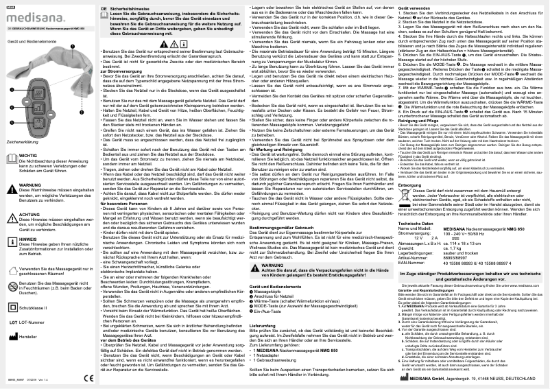 Page 1 de la notice Manuel utilisateur Medisana NMG 850