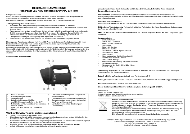 Page n°1 - Manuel utilisateur IVT PL-838
