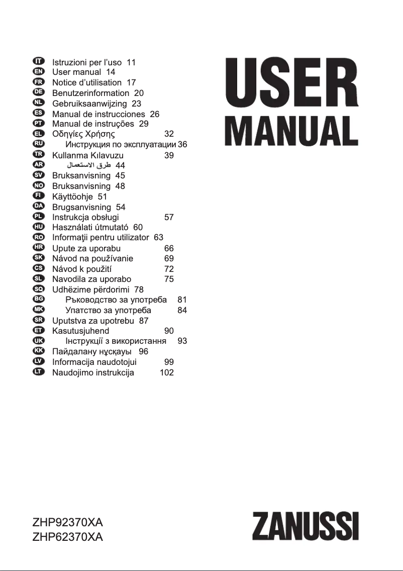 Page n°1 - Manuel utilisateur Zanussi ZHP62370XA