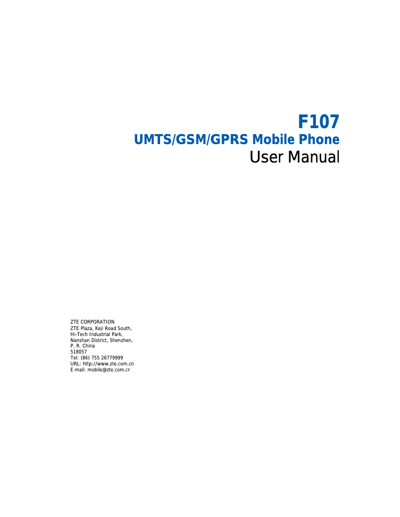 Page n°1 - Manuel utilisateur ZTE F107