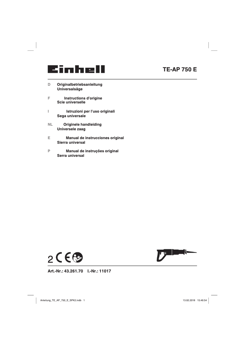 Page n°1 - Manuel utilisateur Einhell TE-AP 750 E