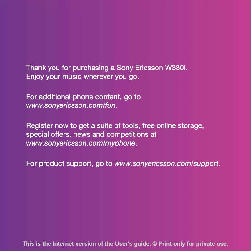 Page n°1 - Manuel utilisateur Sony Ericsson W380i