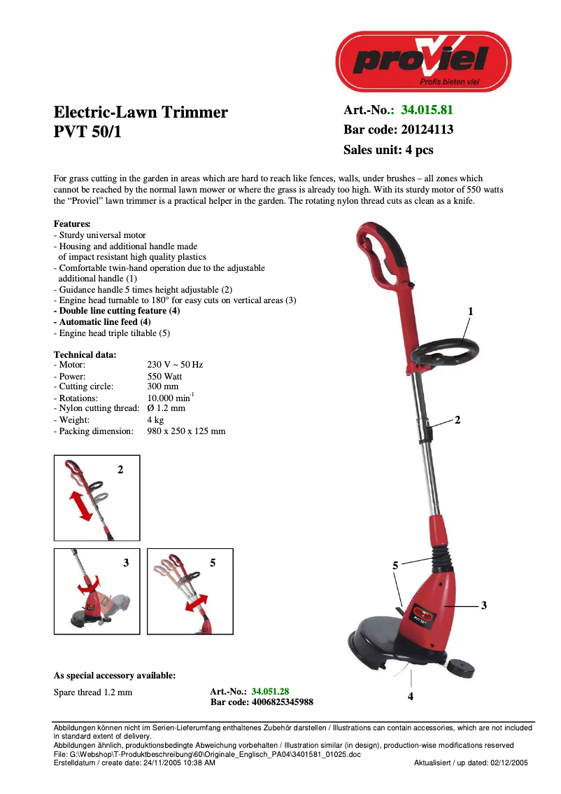 Page n°1 - Manuel utilisateur Proviel PVT 550/1