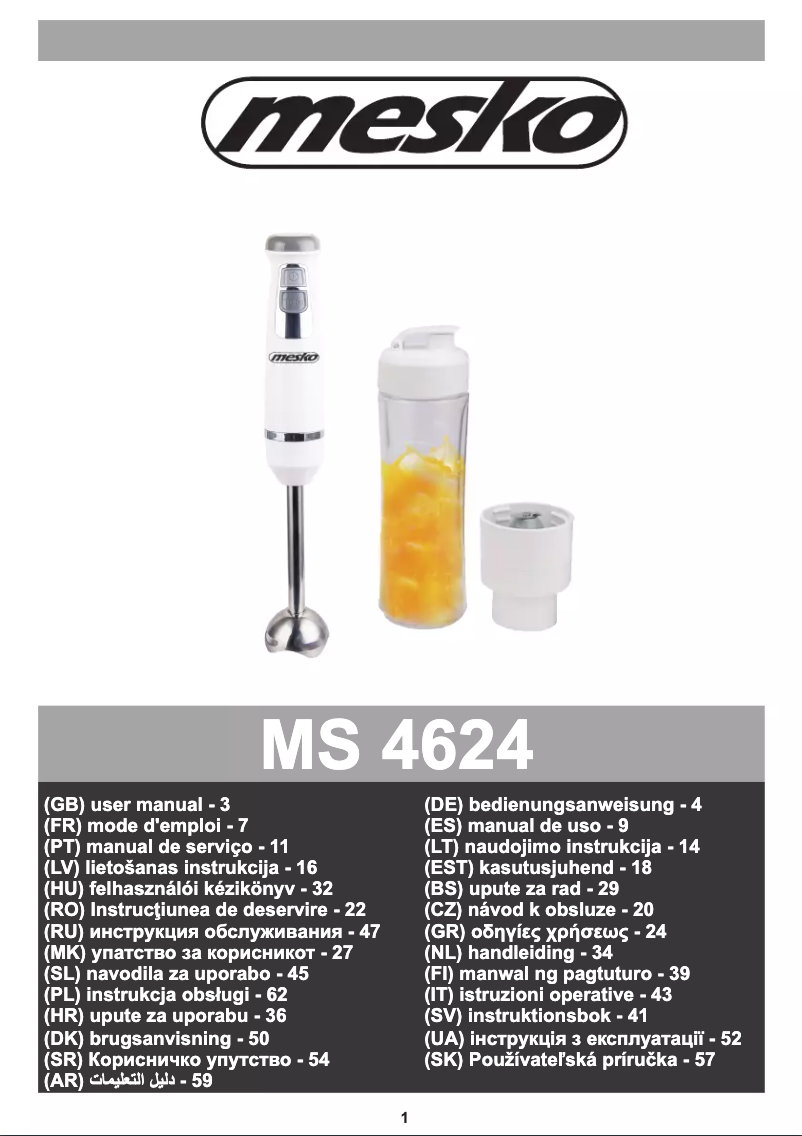 Page 1 de la notice Manuel utilisateur Mesko MS 4624
