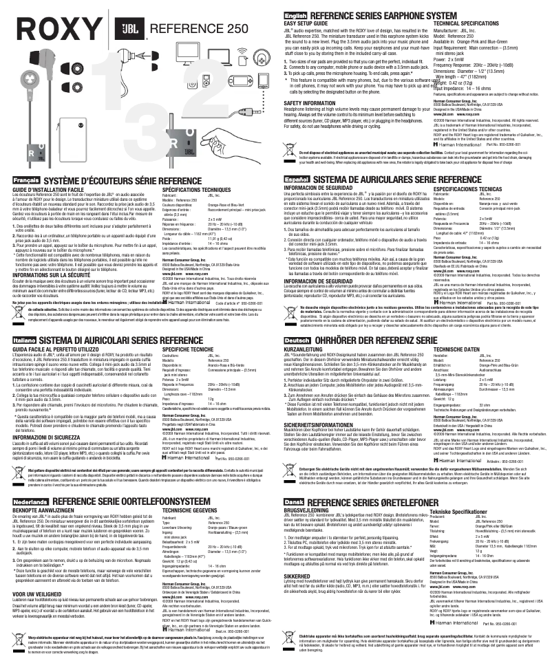 Page 1 de la notice Manuel utilisateur JBL Reference 250