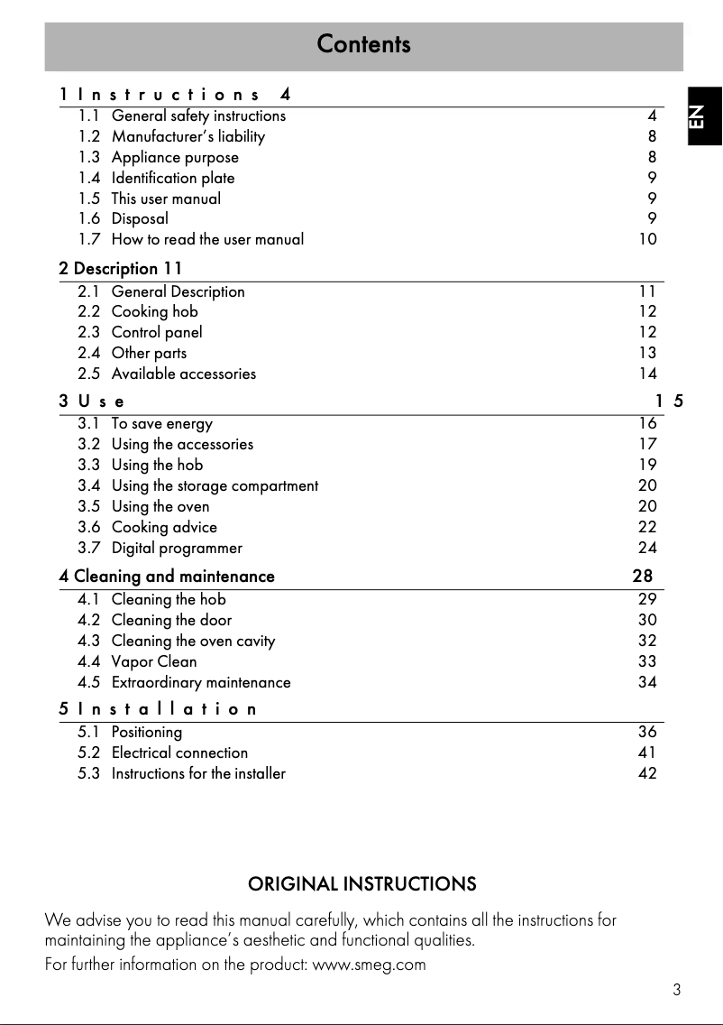 Page n°1 - Mode d'emploi Smeg SUK91CMX9