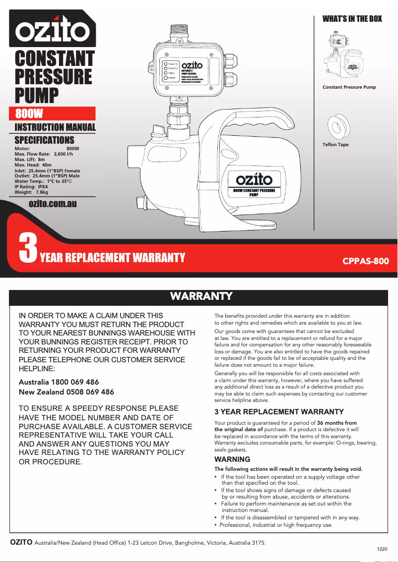 Página 1 del manual Manual de usuario Ozito CPPAS-800