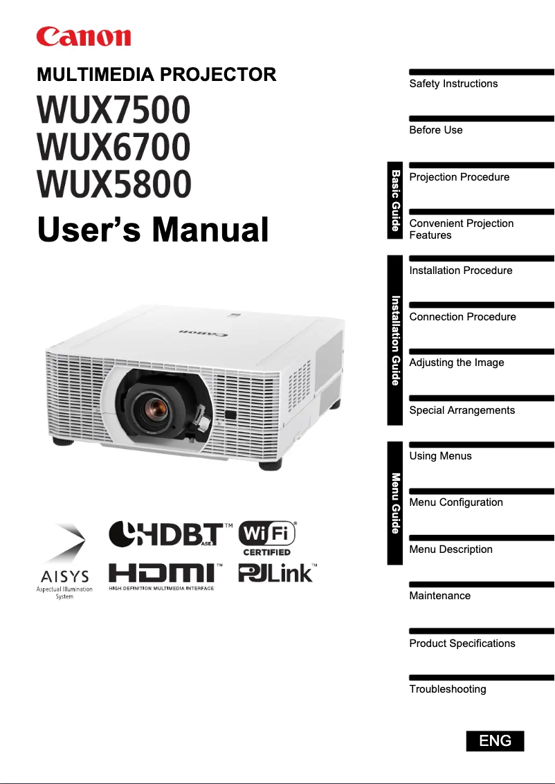 Page 1 de la notice Manuel utilisateur Canon REALiS WUX7500 Pro AV
