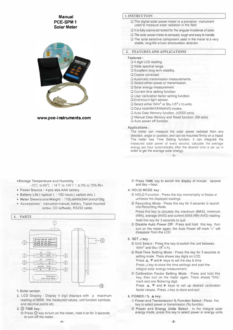 Page n°1 - Manuel utilisateur PCE Instruments PCE-SPM 1