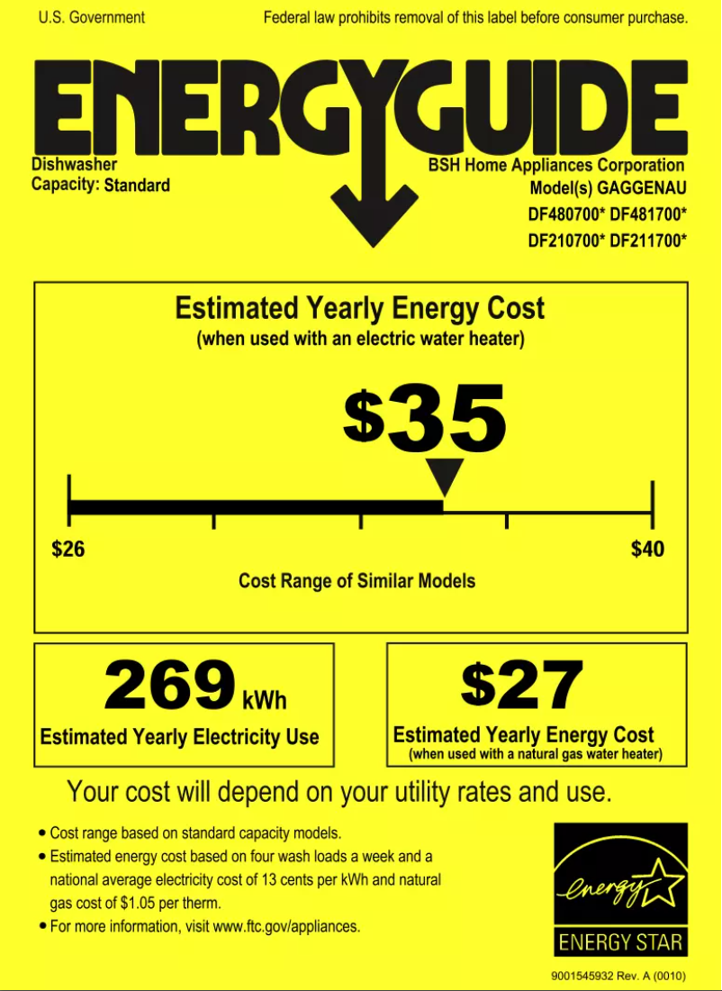 Page n°1 - Label énergétique Gaggenau DF211700