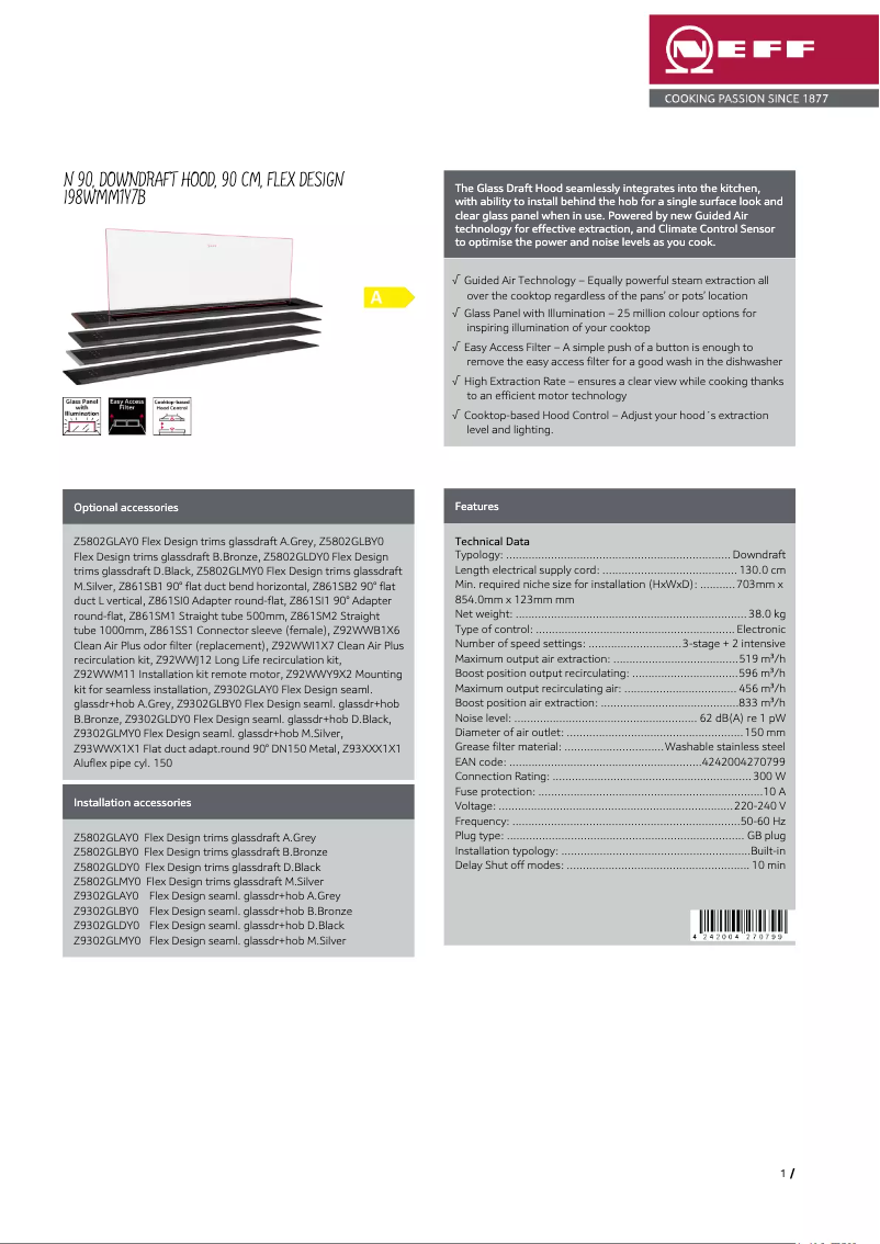 Page 1 de la notice Fiche technique Neff I98WMM1Y7B