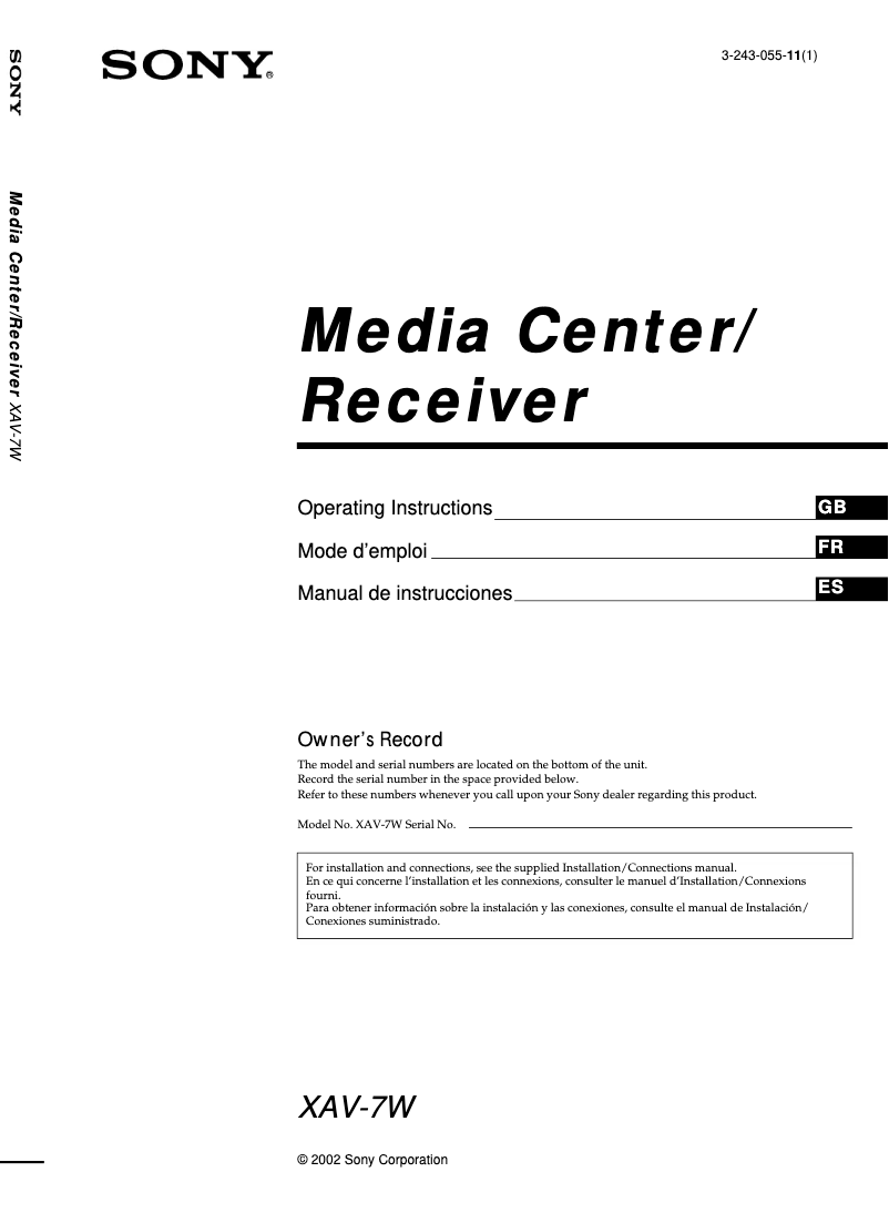 Page 1 de la notice Manuel utilisateur Sony XAV-7W