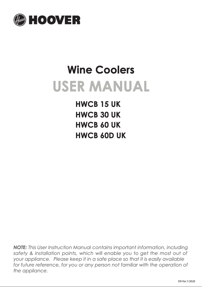 Page n°1 - Mode d'emploi Hoover HWCB 30 UK