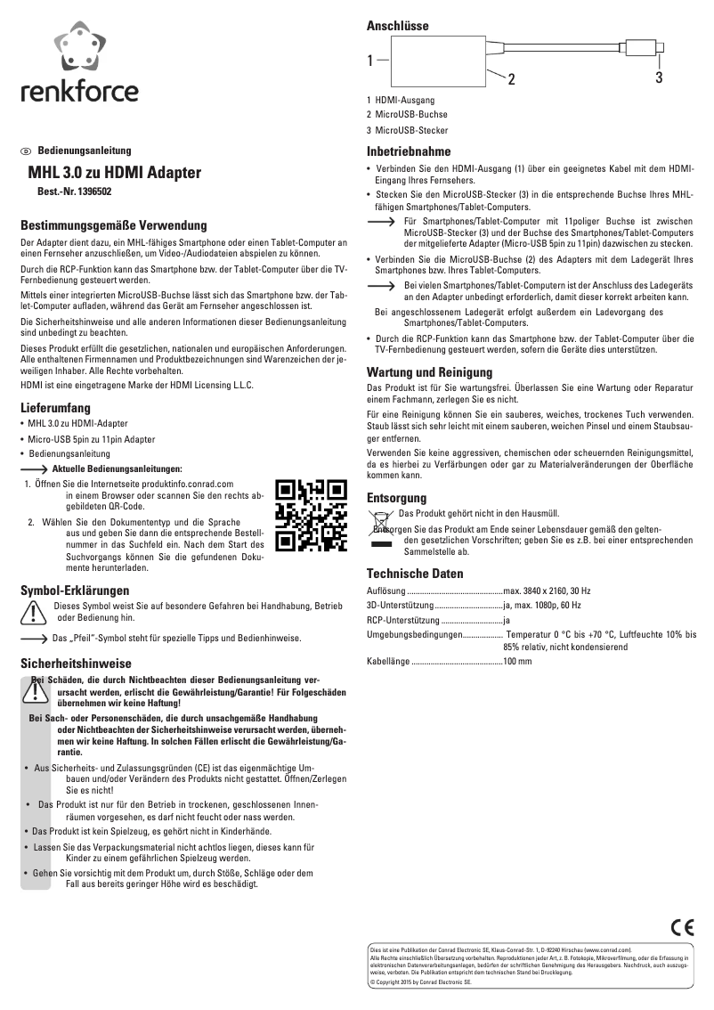 Page 1 de la notice Manuel utilisateur Renkforce MHL 3.0