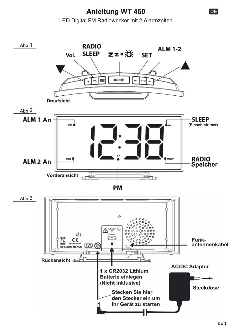Page 1 de la notice Manuel utilisateur Techno Line WT 460