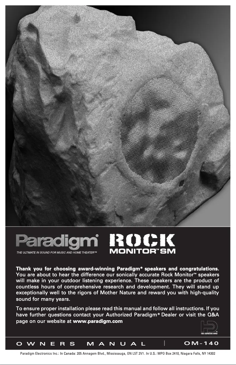 Page 1 de la notice Manuel utilisateur Paradigm Rock Monitor 60-SM