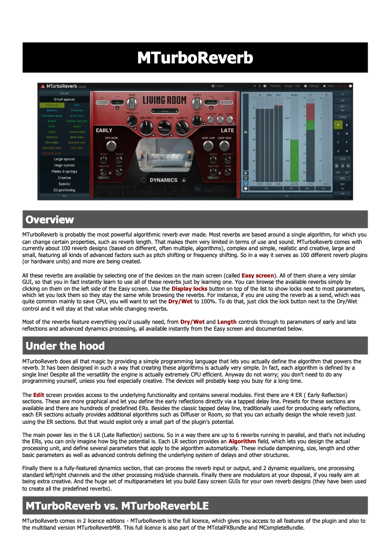 Page 1 de la notice Manuel utilisateur MeldaProduction MTurboReverb