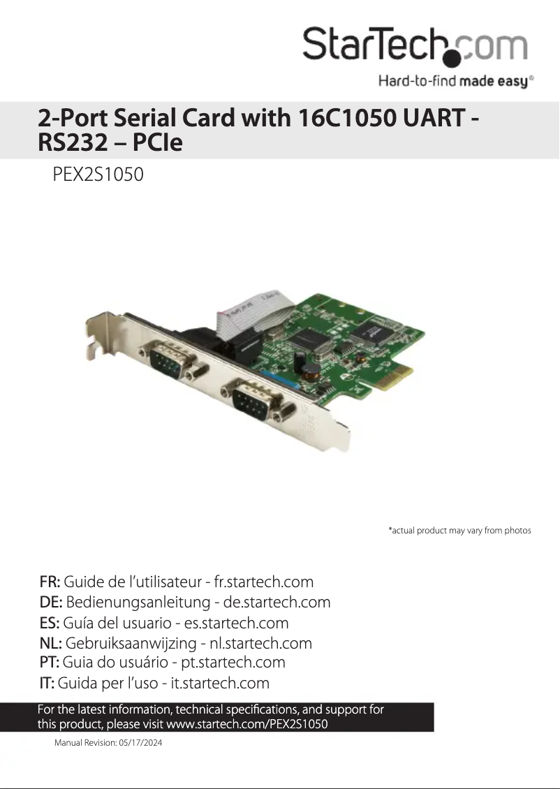 Page 1 de la notice Manuel utilisateur StarTech.com PEX2S1050