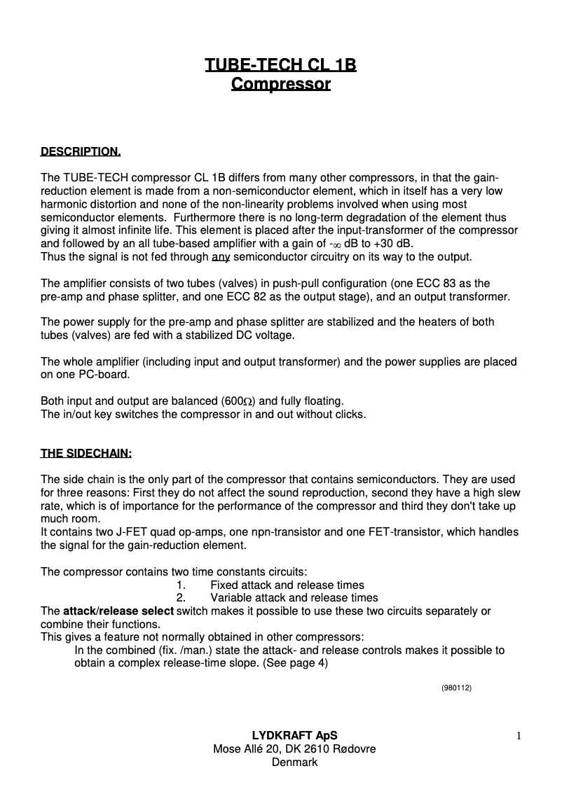 Page 1 de la notice Manuel utilisateur Tube-Tech CL 1B